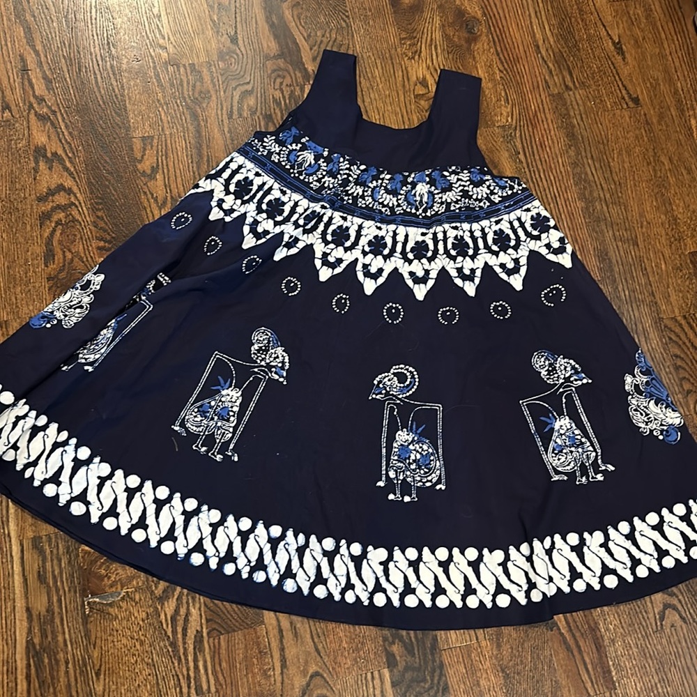 Batik Keris hand print swing trapeze sleeveless dress navy blue S/M NWT
